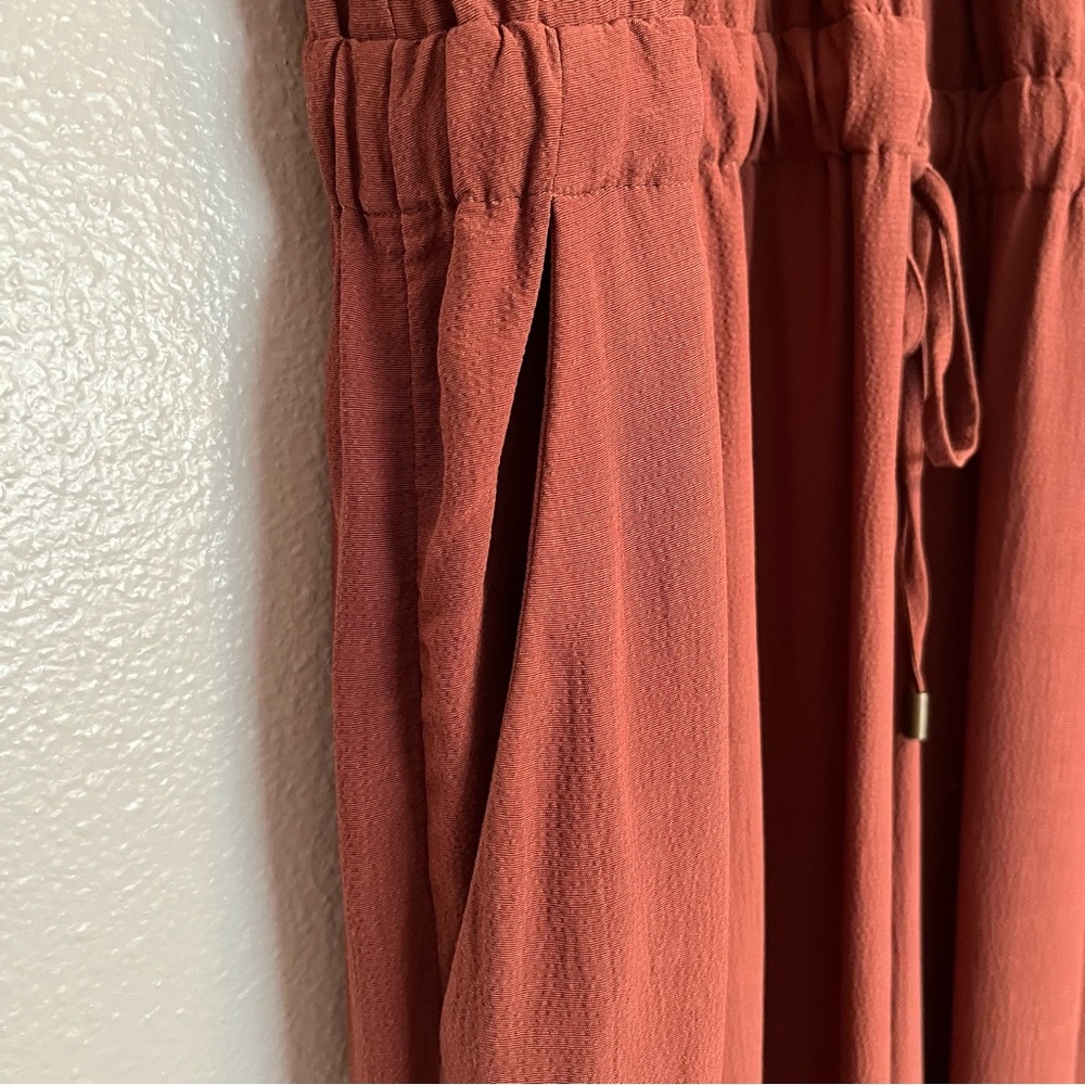 Eileen Fisher -Crepe Ruset Cap Sleeve Drawstring Wide Leg Crop Jumpsuit - Large - Picture 9 of 16